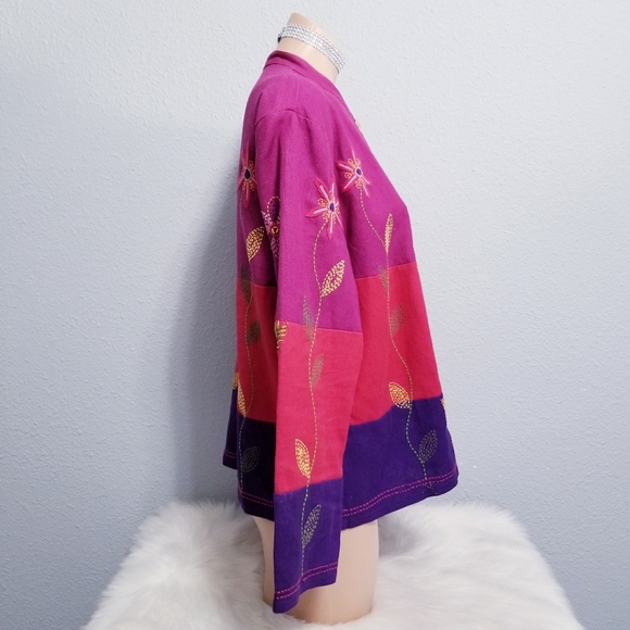 Coldwater Creek hippie boho embroidered jacket blazer top petite LARGE - Picture 7 of 9